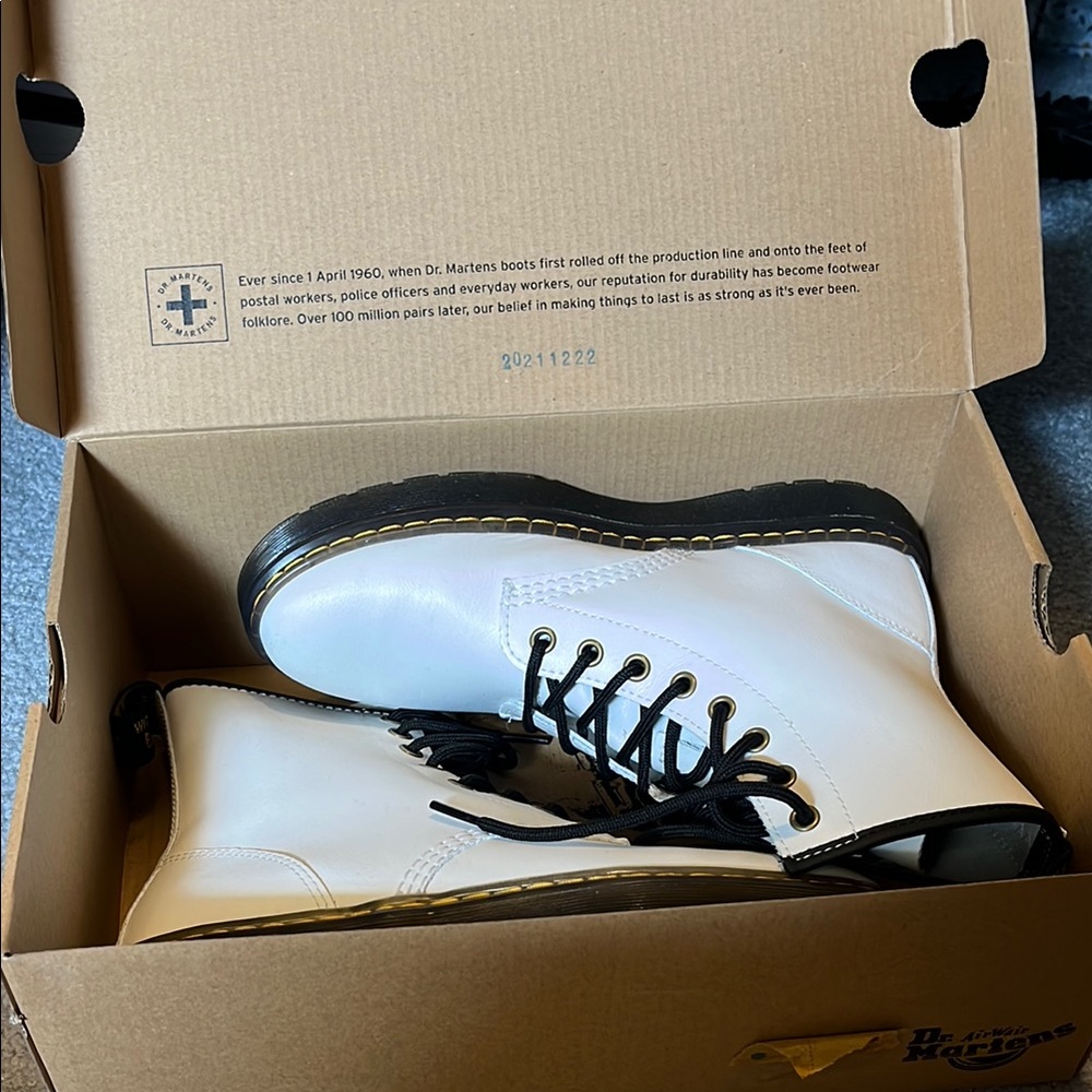 Dr. Martens White and Black Leather Boots (women’s 8)